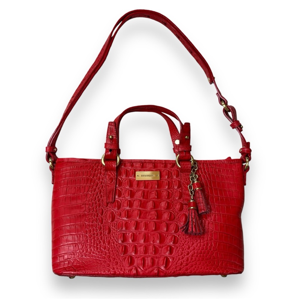 Brahmin 13x8 tote red croc embossed leather